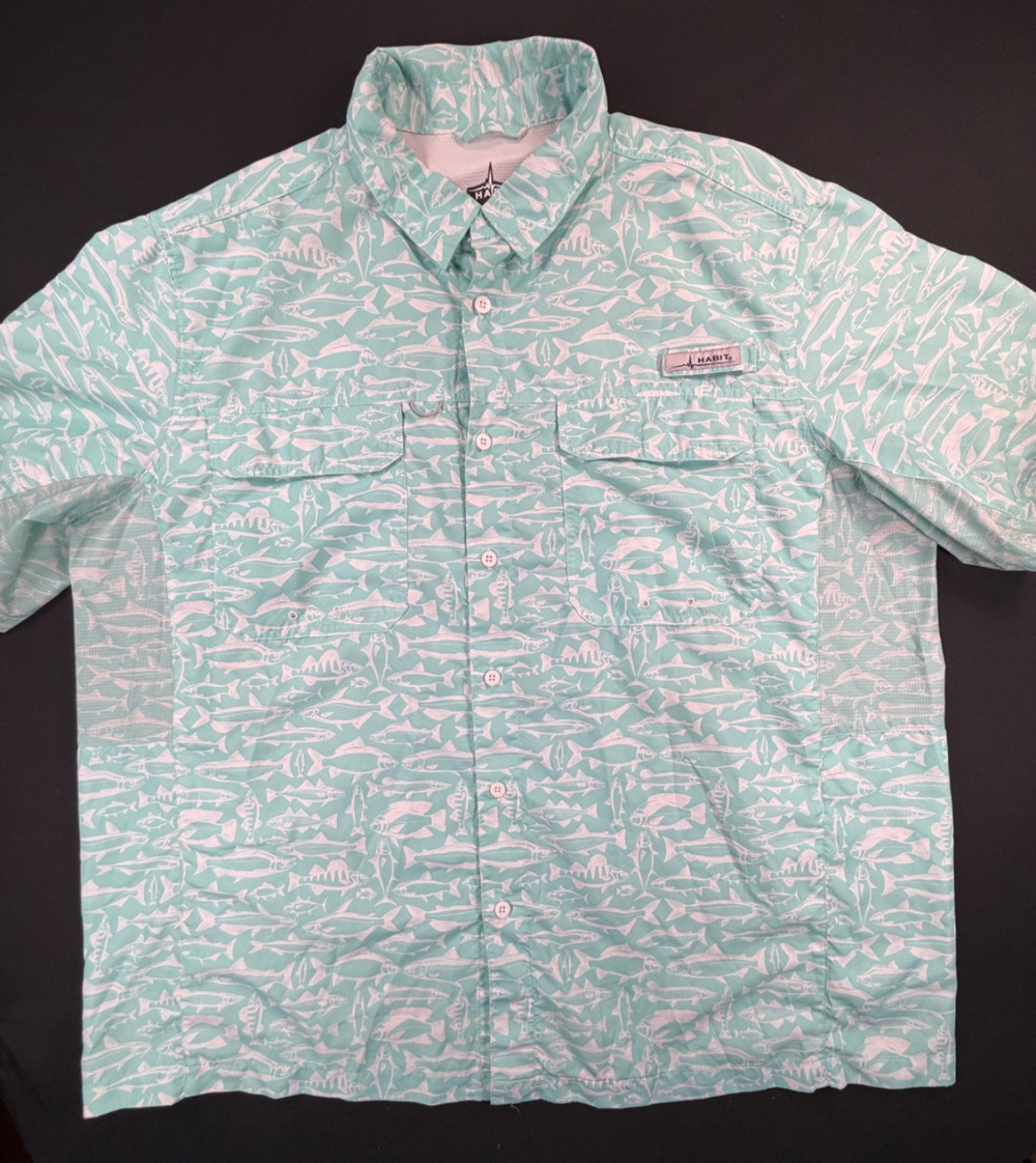 Habit Fishing Short Sleeve Button Down Shirt (Men's 2XL) - UPF Protection